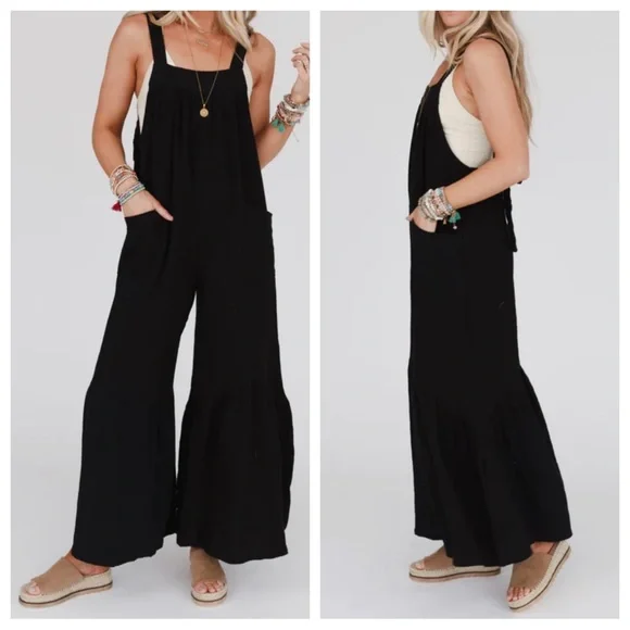 25 Boho Wide Leg Ruffle Hem Jumpsuit - Picture 3 of 6